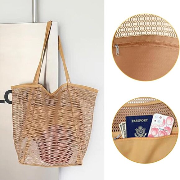 Brand New Mesh Beach Bag Big Capacity Shoulder Bag for Travel Beach Picnic - Picture 3 of 10